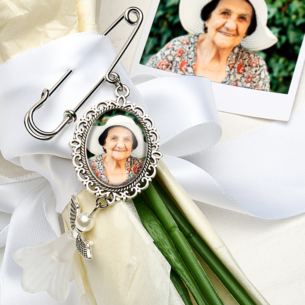 Personalisierte Engelsflügel Pin Brosche Hochzeitsstrauß Foto Charm Hochzeit Erinnerungsgeschenk Für Die Braut - soufeede