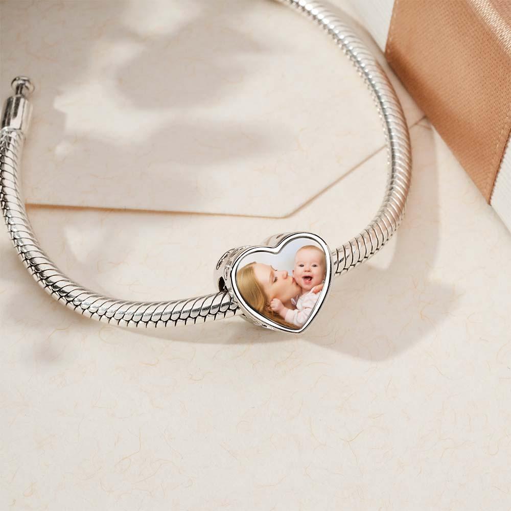 Personalisierter Herz-foto-mom-charm Mit Weißem Zirkon, Liebesherz-schmuck, Muttertagsgeschenke - soufeede