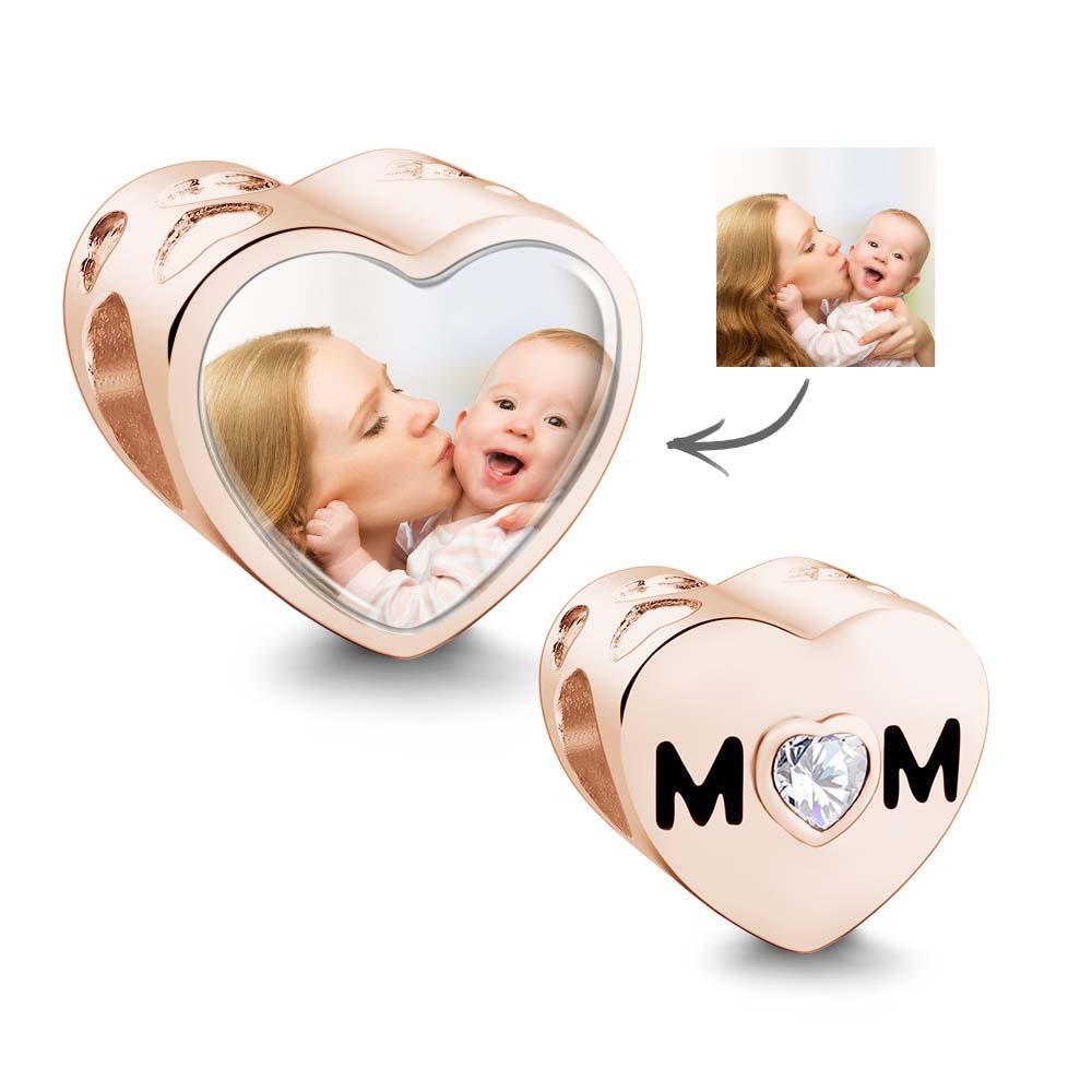 Personalisierter Herz-foto-mom-charm Mit Weißem Zirkon, Liebesherz-schmuck, Muttertagsgeschenke - soufeede