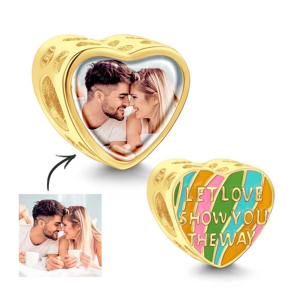 Personalisierter Foto-charm „let Love Show You The Way“-thema, Herz, Bunter Anhänger, Geschenke Für Sie - soufeede