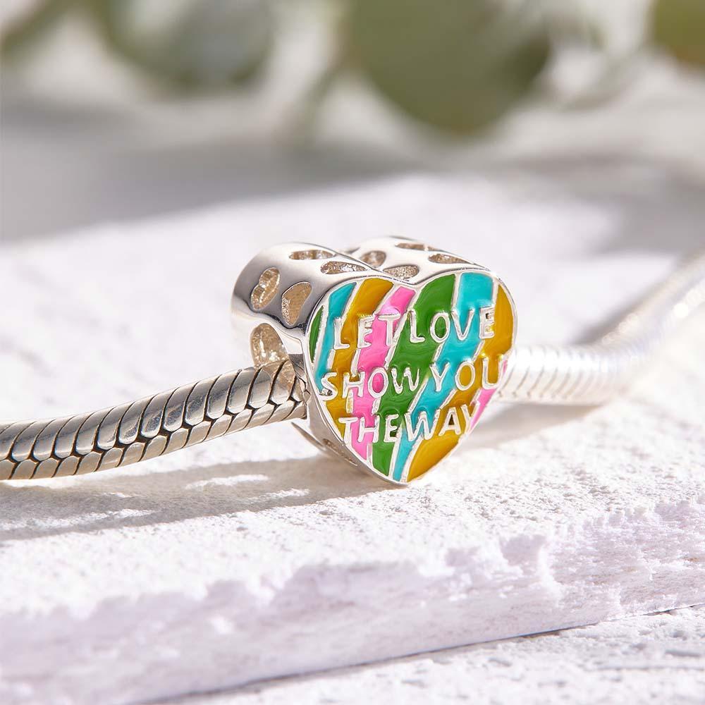 Personalisierter Foto-charm „let Love Show You The Way“-thema, Herz, Bunter Anhänger, Geschenke Für Sie - soufeede