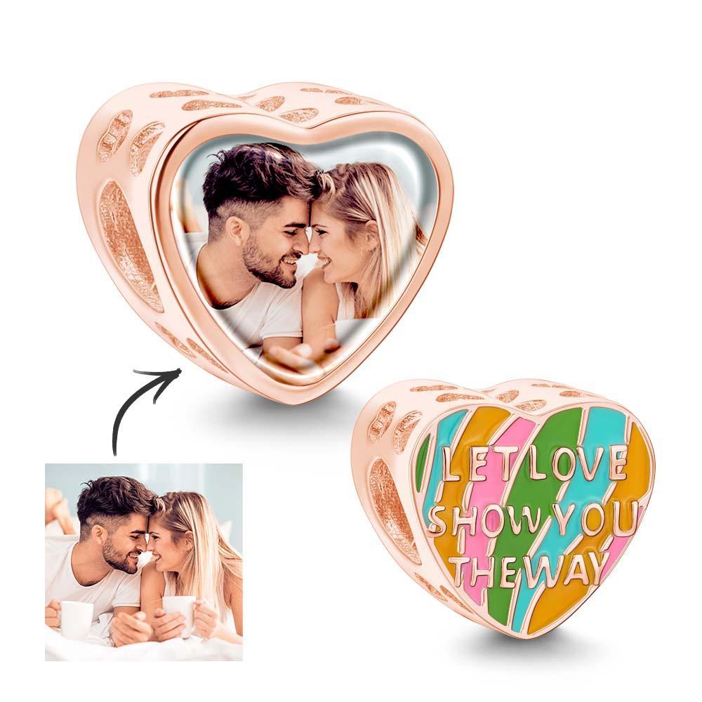 Personalisierter Foto-charm „let Love Show You The Way“-thema, Herz, Bunter Anhänger, Geschenke Für Sie - soufeede