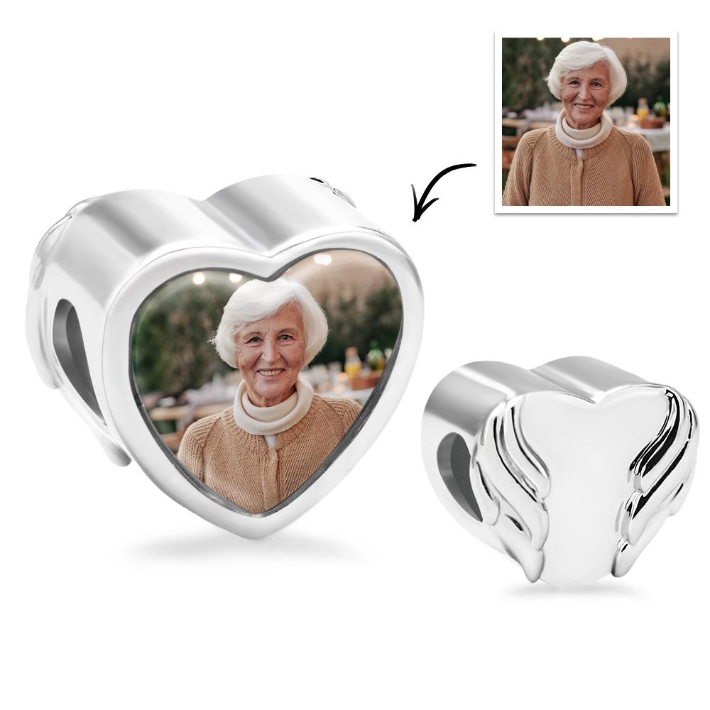 Personalisierter Foto-charm Mit Herzflügel, Romantisches Geschenk - soufeede