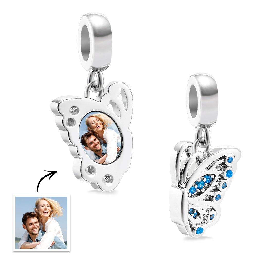 Individueller Foto-charm „schmetterlingsflügel, Blauer Diamant“.