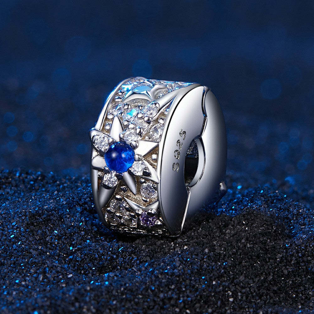 Blauer Diamant-Sterne-Stopper-Charm, Spacer-Charm, 925er Sterlingsilber, DP121