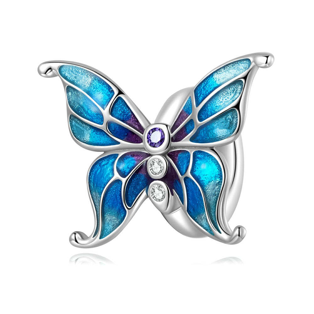 Niedlicher blauer Schmetterlings-Stopper-Charm, Spacer-Charm, 925er Sterlingsilber, dp153