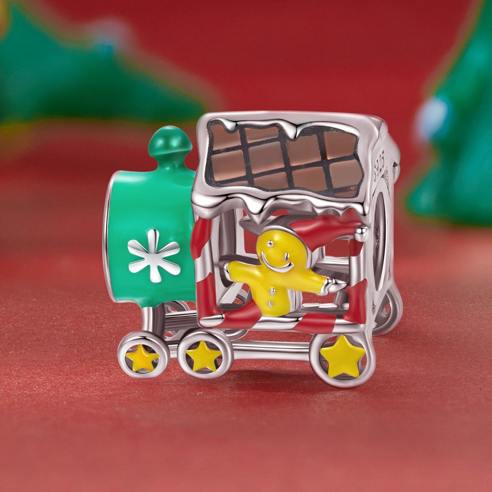 Weihnachtszug-Emaille-Charm, 925er Sterlingsilber, Weihnachtsgeschenke, dy1365
