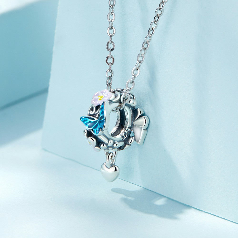 Blumen-Herz-Emaille-Charm, 925er Sterlingsilber, dy1383