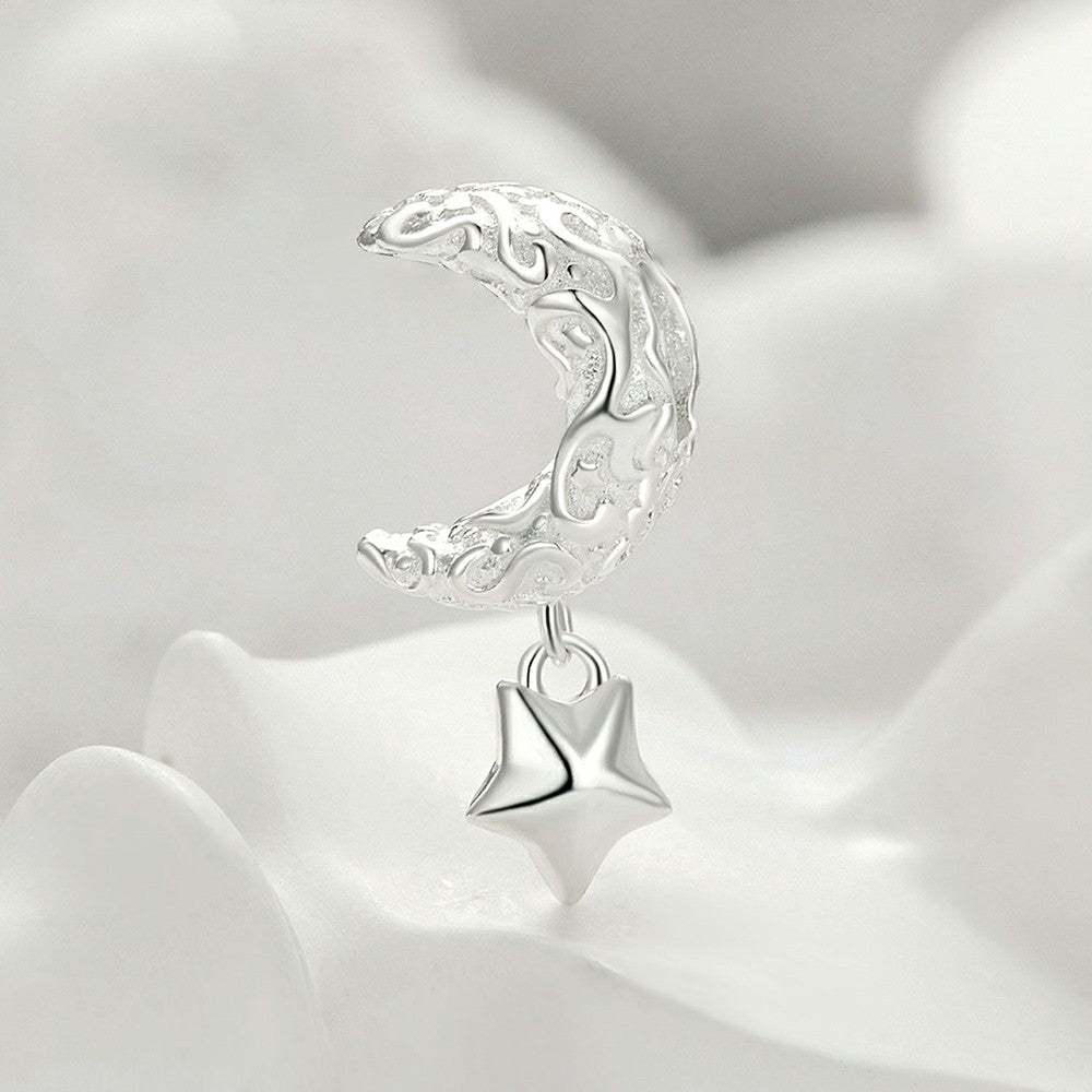 Muster Sterne Mond Charm 925 Sterling Silber FJ1417
