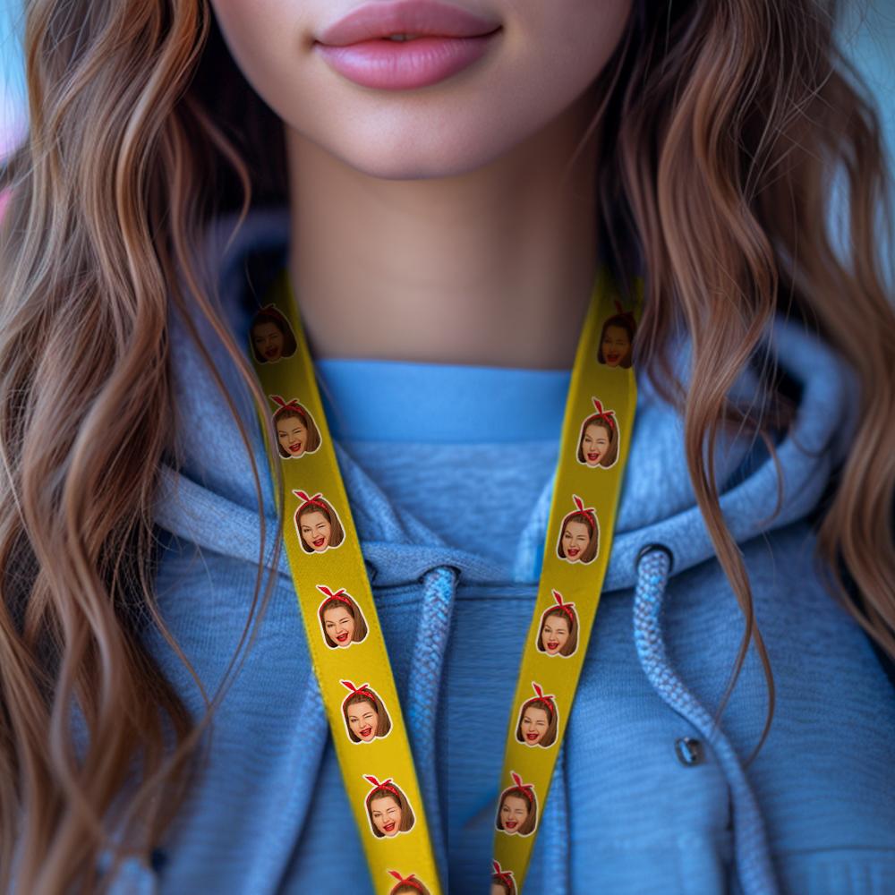 Personalisiertes Gesichts-lanyard, Breakaway-lanyard, Personalisiertes Foto-umhängeband Mit Doppelseitigem Druck - soufeede