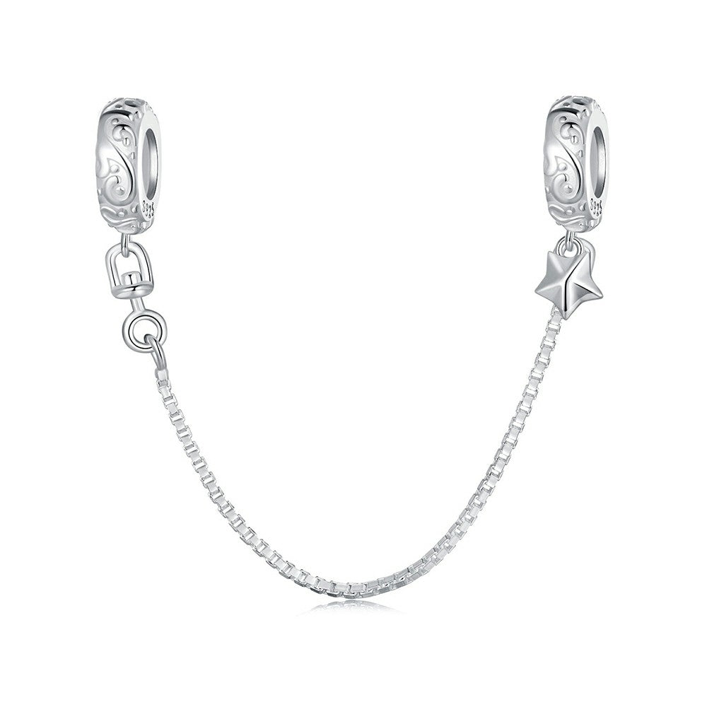 Sicherheits-Charm-Kette mit einfachem Muster, 925er Sterlingsilber, GSF1060