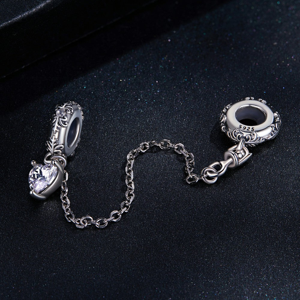Sicherheits-Charm-Kette mit Retro-Muster, 925er Sterlingsilber, GSF1072