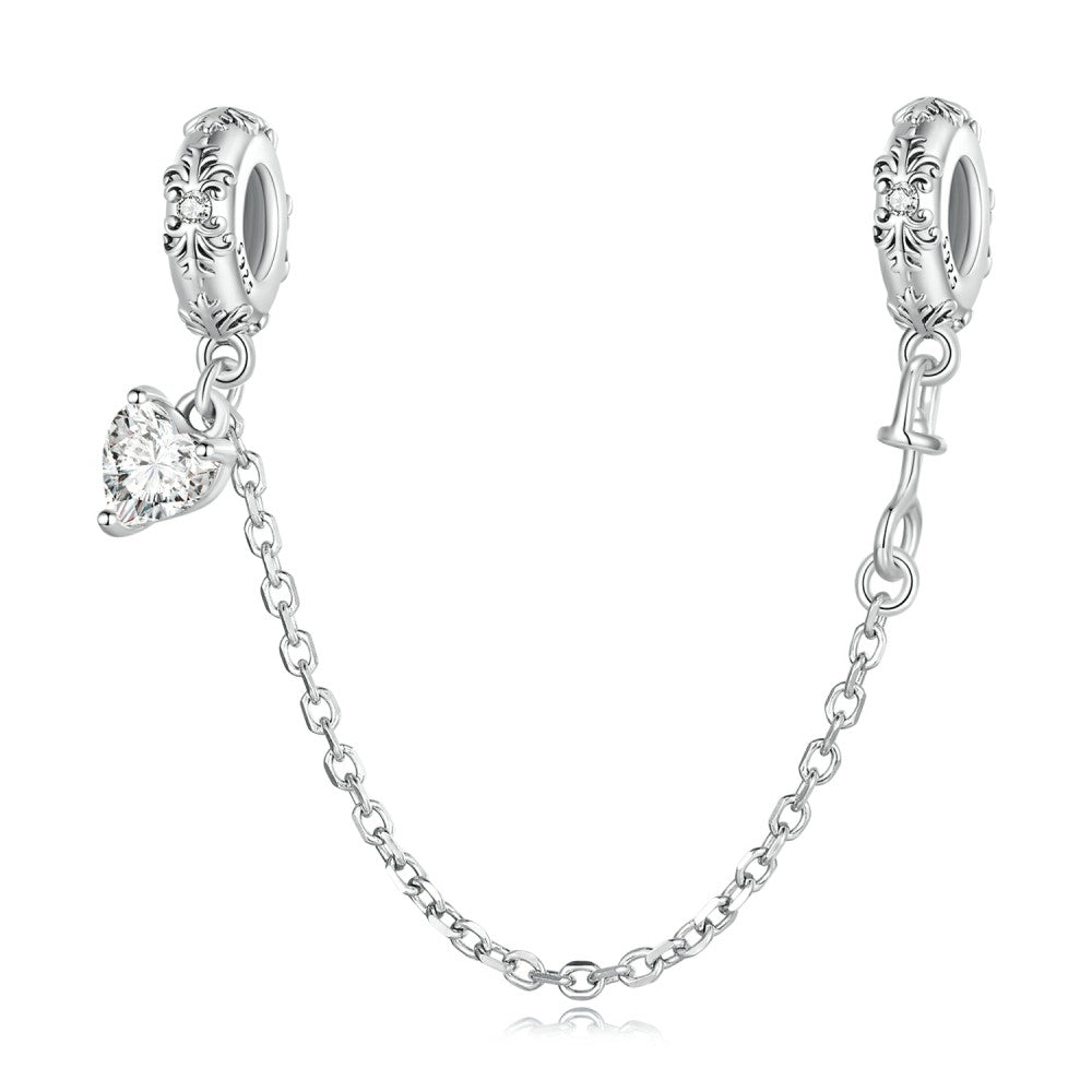 Sicherheits-Charm-Kette mit Retro-Muster, 925er Sterlingsilber, GSF1072