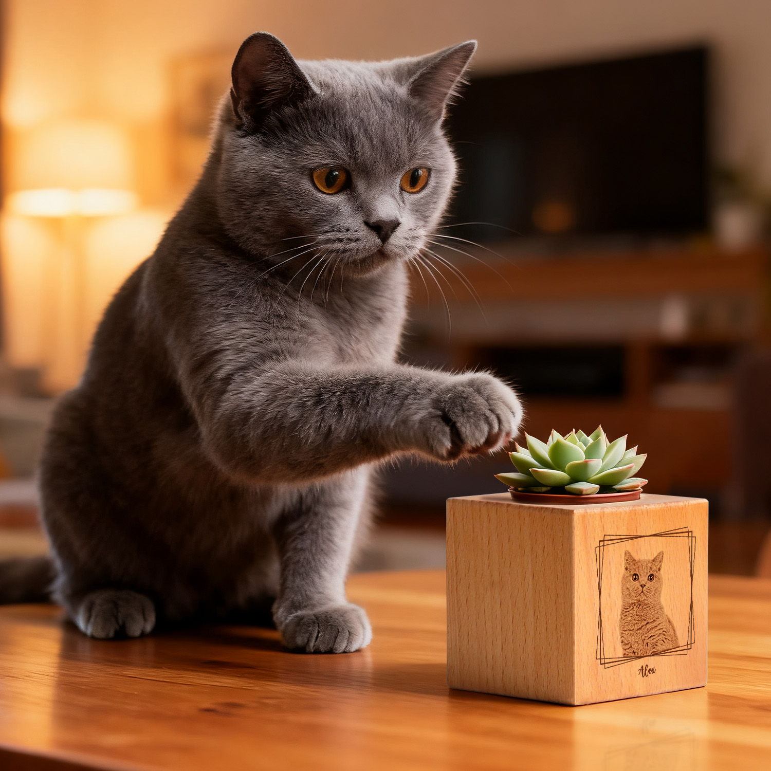 Individueller Pflanztopf Mit Haustierporträt (keine Pflanze Enthalten), Porträt Einer Hunde-/katzenmutter, Holz + Topf, Geschenk Zum Verlust Eines Haustiers, Erinnerungsgeschenk An Ein Haustier, Graviertes Foto Als Schreibtischdekoration Fürs Büro. - soufeelde