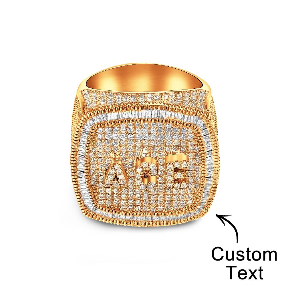 Benutzerdefinierter Namens-hip-hop-ring, Personalisierte Trendige Eingelegte Zirkon-ring-geschenke Für Ihn - soufeede