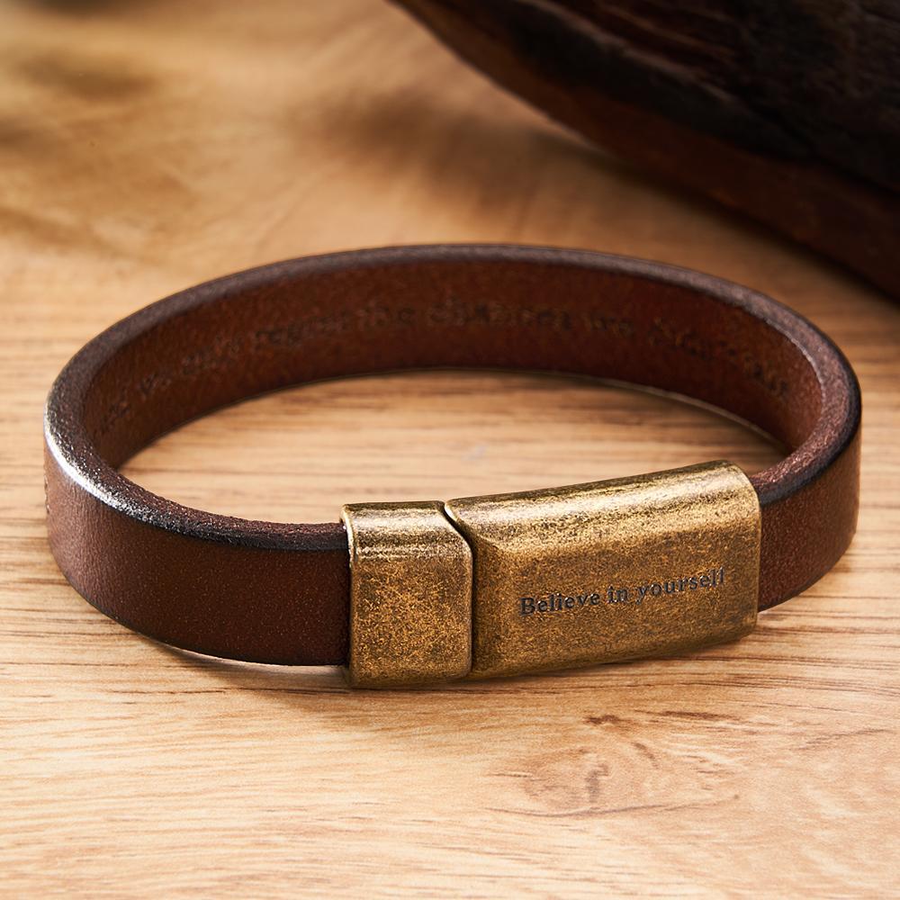 Gravierbares Vintage-lederarmband, Einfaches Magnetschnallenarmband, Geschenke Für Männer - soufeede
