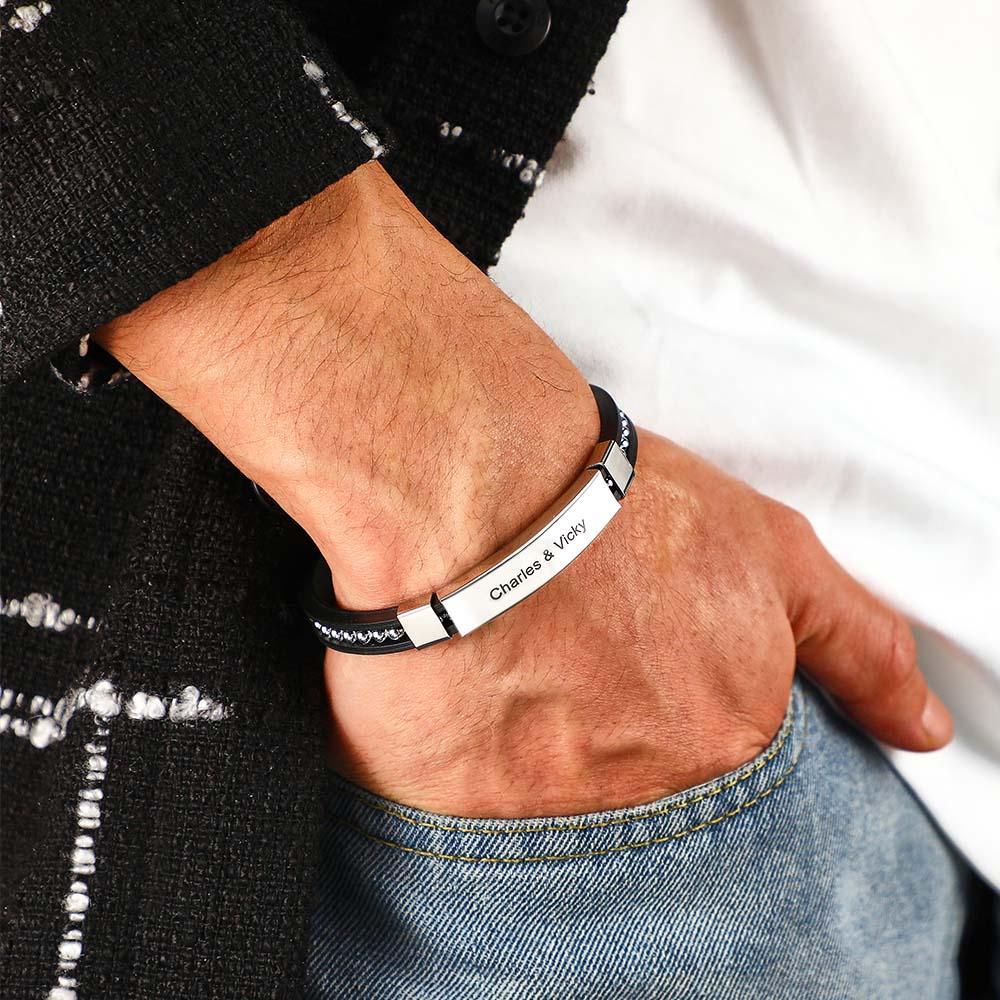 Individuell Graviertes Armband, Trendiges Glänzendes Nietenarmband, Schmuckgeschenke Für Männer - soufeede