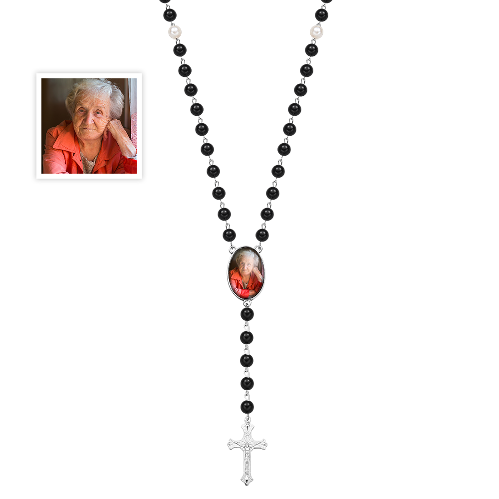 Benutzerdefinierte Mehrfarbige Rosenkranz-kreuz-halskette, Personalisierte Halskette Mit Foto, Erinnerungsgeschenk Für Frauen
