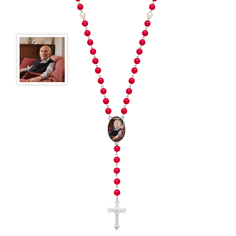Benutzerdefinierte Mehrfarbige Rosenkranz-kreuz-halskette, Personalisierte Halskette Mit Foto, Erinnerungsgeschenk Für Frauen