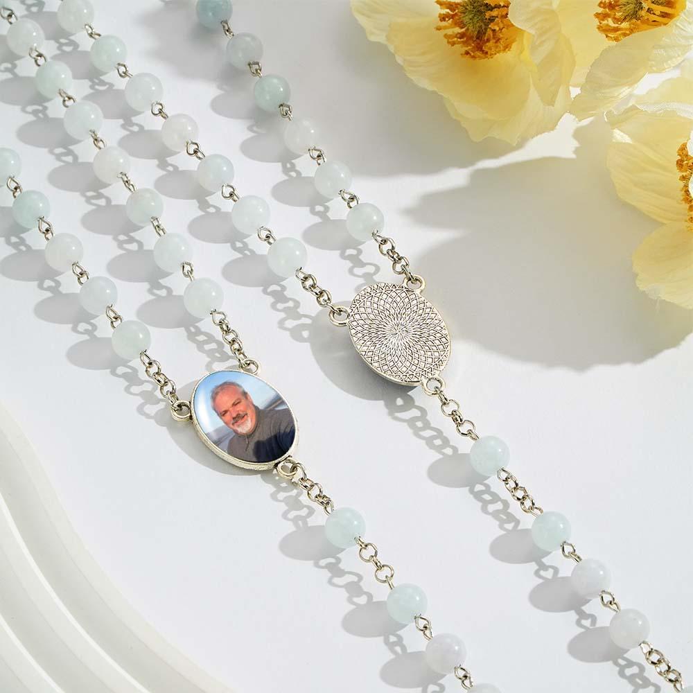 Benutzerdefinierte Rosenkranz-perlen-kreuz-halskette, Personalisierte Weiße Acryl-leuchtperlen-halskette Mit Foto - soufeede