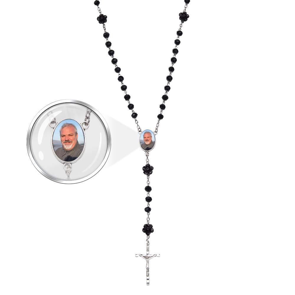 Personalisierte Rosenkranz-kreuz-halskette, Personalisierte Rosenkristall-halskette Mit Foto - soufeede