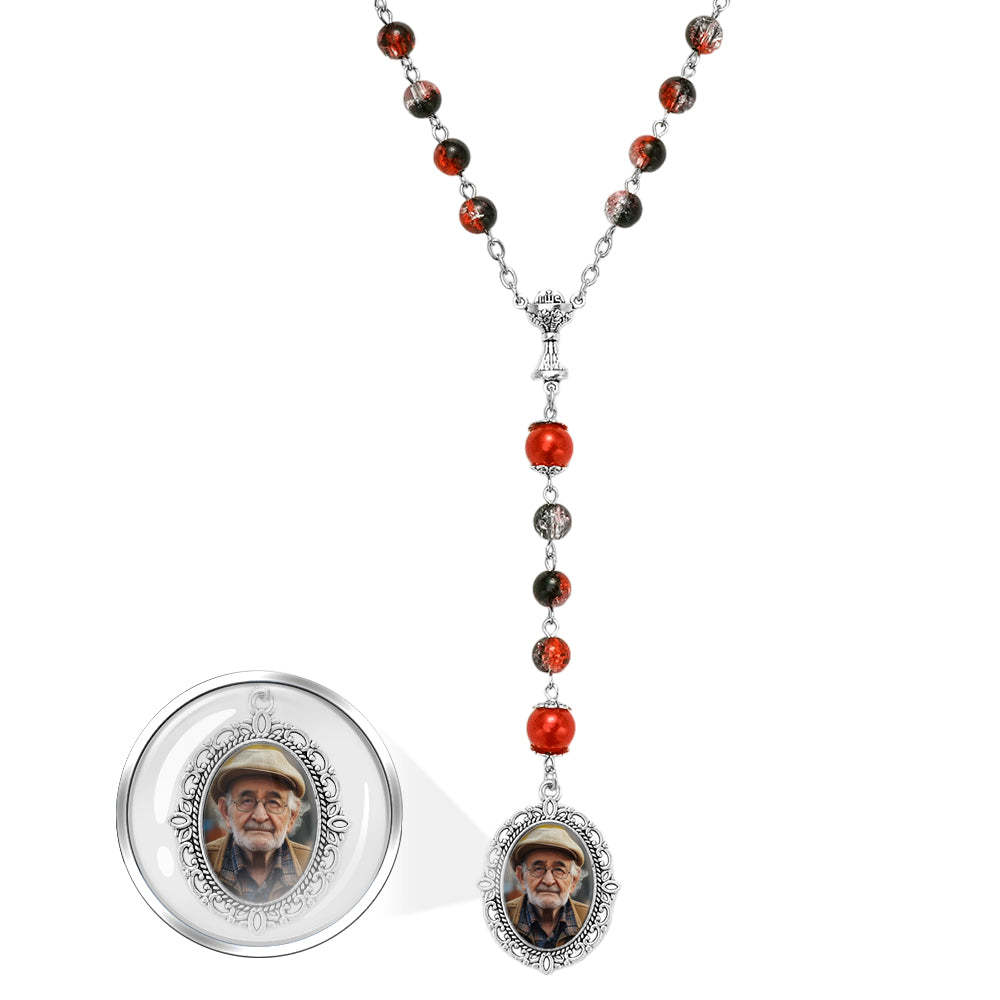 Benutzerdefinierte Rosenkranz-perlen-kreuz-halskette, Personalisierte Acryl-explosionsperlen, Lange Halskette Mit Foto - soufeede