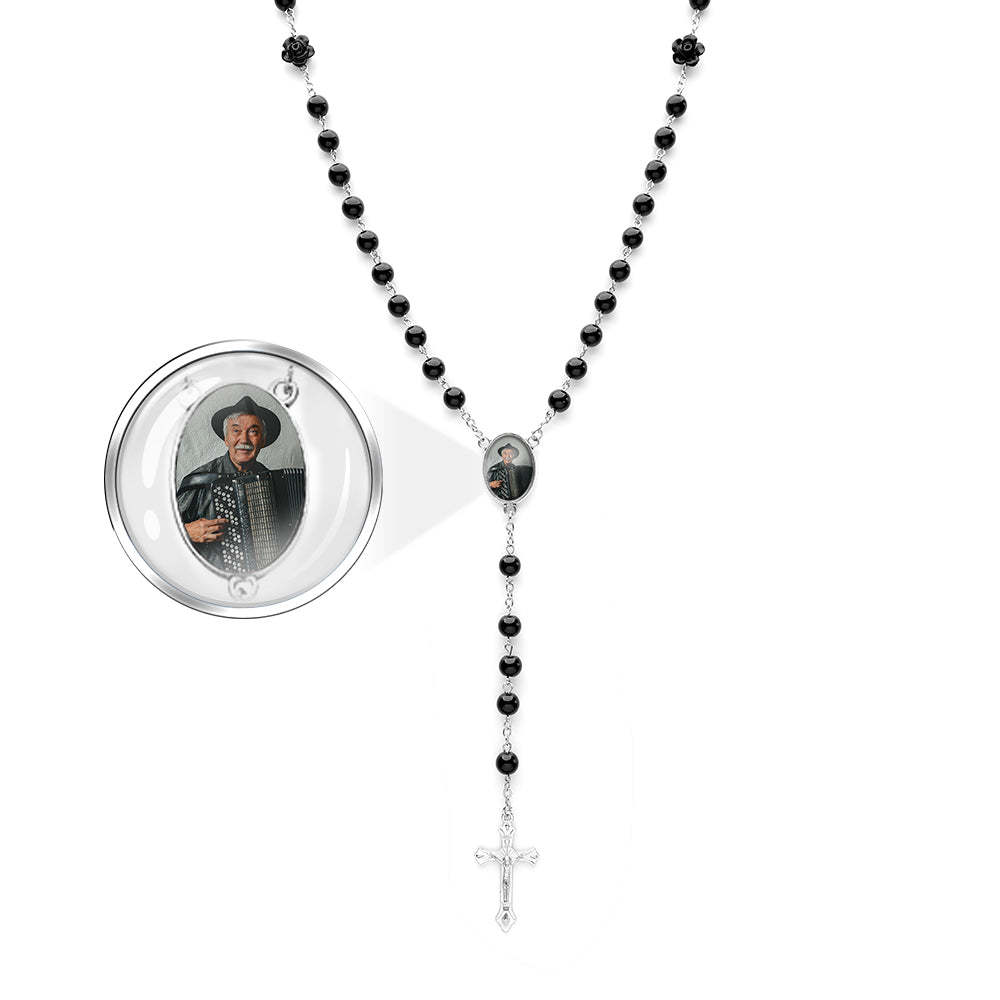 Personalisierte Rosenkranz-kreuz-halskette, Personalisierte Halskette Aus Glasimitationsperlen Mit Foto - soufeede