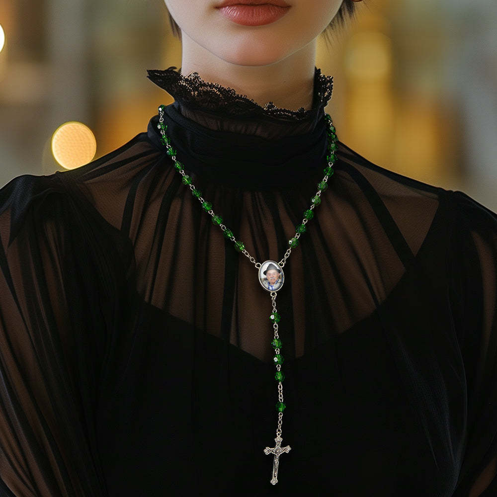 Personalisierte Rosenkranz-kreuz-halskette, Personalisierte Retro-stil, Handgefertigte Perlenkette Mit Foto - soufeede
