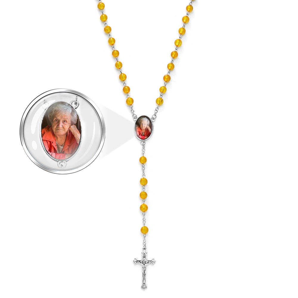 Personalisierte Rosenkranz-kreuz-halskette, Personalisierte Retro-stil, Handgefertigte Perlenkette Mit Foto - soufeede