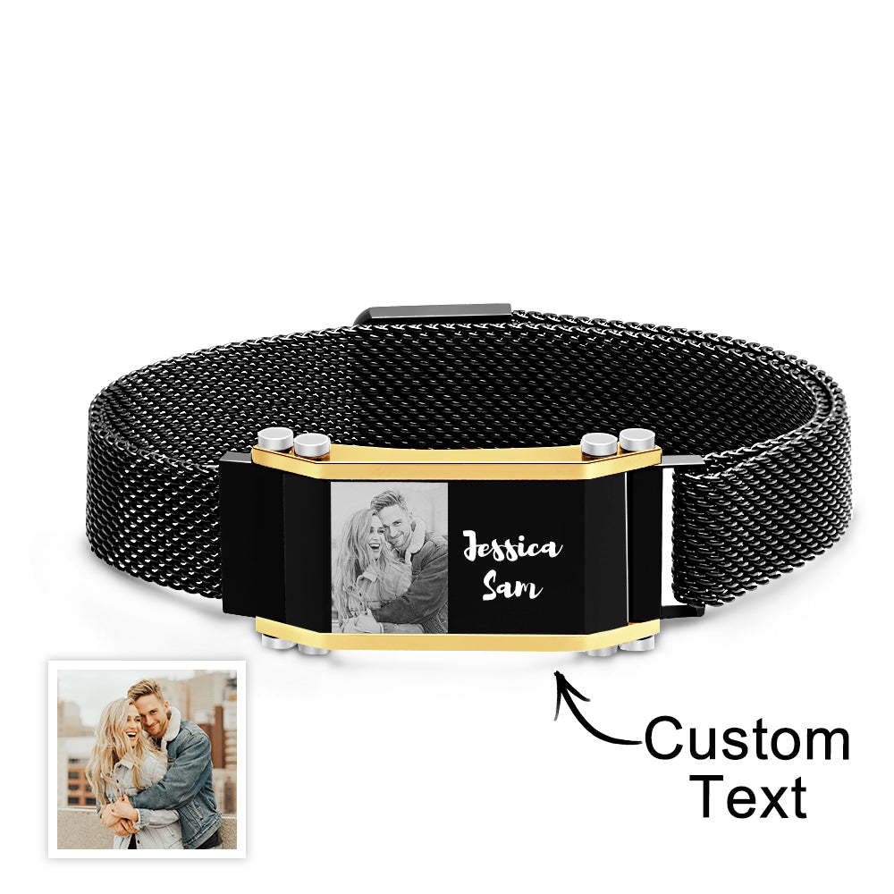Personalisiertes Foto-namensarmband, Trendiges, Verstellbares Armband Mit Magnetschnalle Für Männer - soufeede