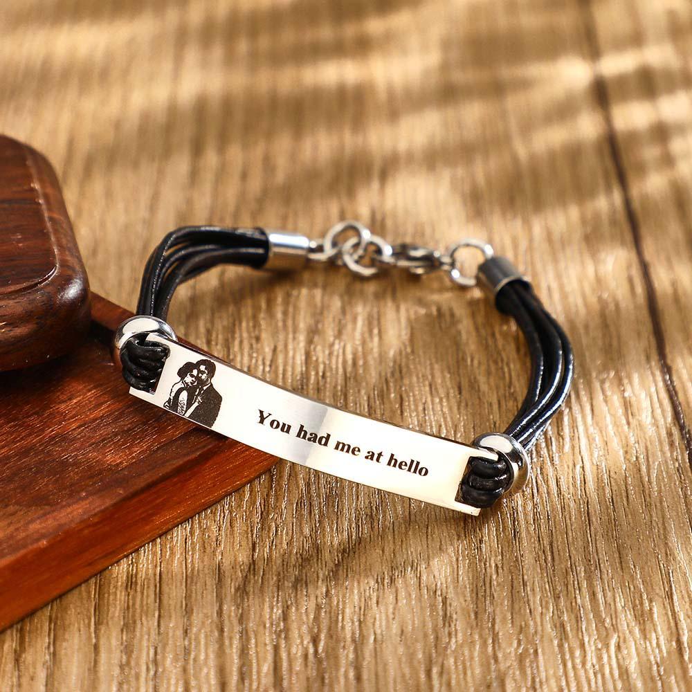 Personalisiertes Foto-lederarmband Mit Personalisierter Gravur, Verstellbares Einfaches Armband, Geschenke Für Männer - soufeede