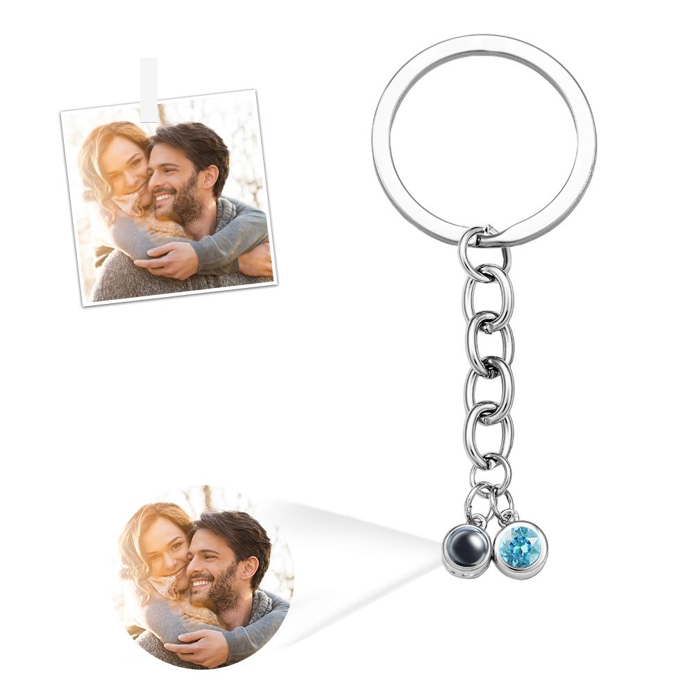 Personalisierter Fotoprojektions-schlüsselanhänger Mit Geburtsstein-dekor-anhänger, Jahrestagsgeschenk Für Frauen Und Männer - soufeede