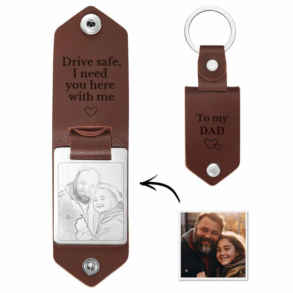 Personalisierter Leder-schlüsselanhänger „drive Safe“, Bedeutungsvoller Individueller Foto-schlüsselanhänger, Jahrestagsgeschenke Für Den Vater - soufeede