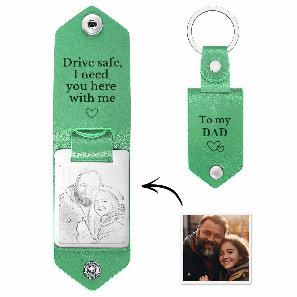 Personalisierter Leder-schlüsselanhänger „drive Safe“, Bedeutungsvoller Individueller Foto-schlüsselanhänger, Jahrestagsgeschenke Für Den Vater - soufeede