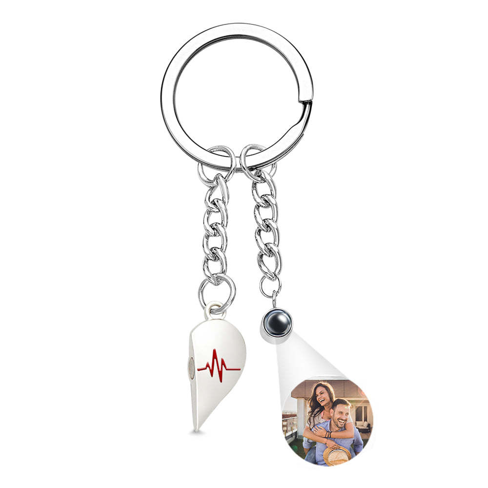 Individuelle Foto-herz-schlüsselanhänger, Paar-projektionsfoto, Magnetische Herzschlag-schlüsselanhänger - soufeede