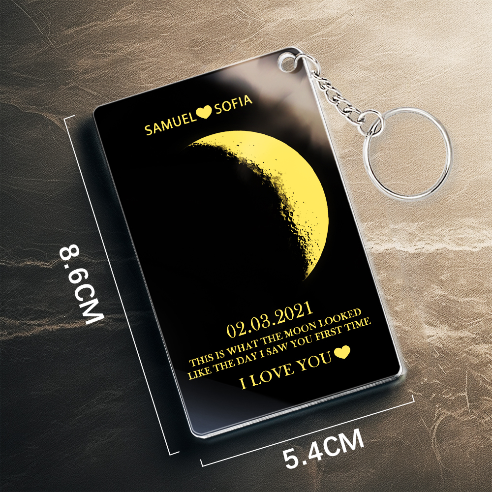Benutzerdefinierte Mondphase Und Namen Acryl-Schlüsselanhänger Mit Text Valentinstagsgeschenke Für Sie