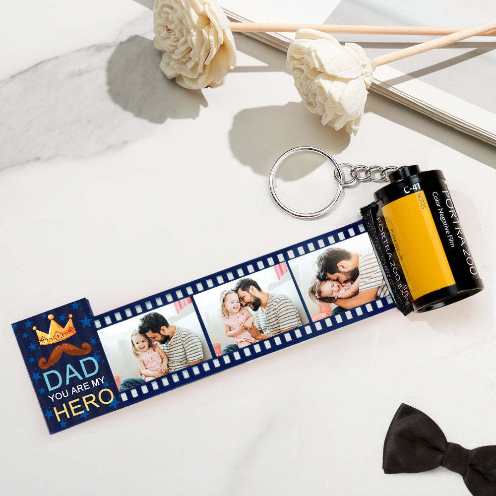 Personalisierter Fotokamera-Schlüsselanhänger „Papa, du bist mein Held“, Filmrollen-schlüsselanhänger, Vatertagsgeschenk