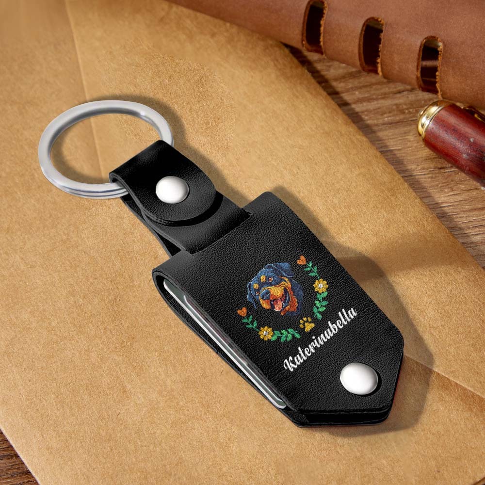 Benutzerdefinierter Bestickter Haustier-avatar-schlüsselanhänger, Personalisiertes Hundeportrait Aus Leder, Haustier-erinnerungsgeschenk - soufeelde