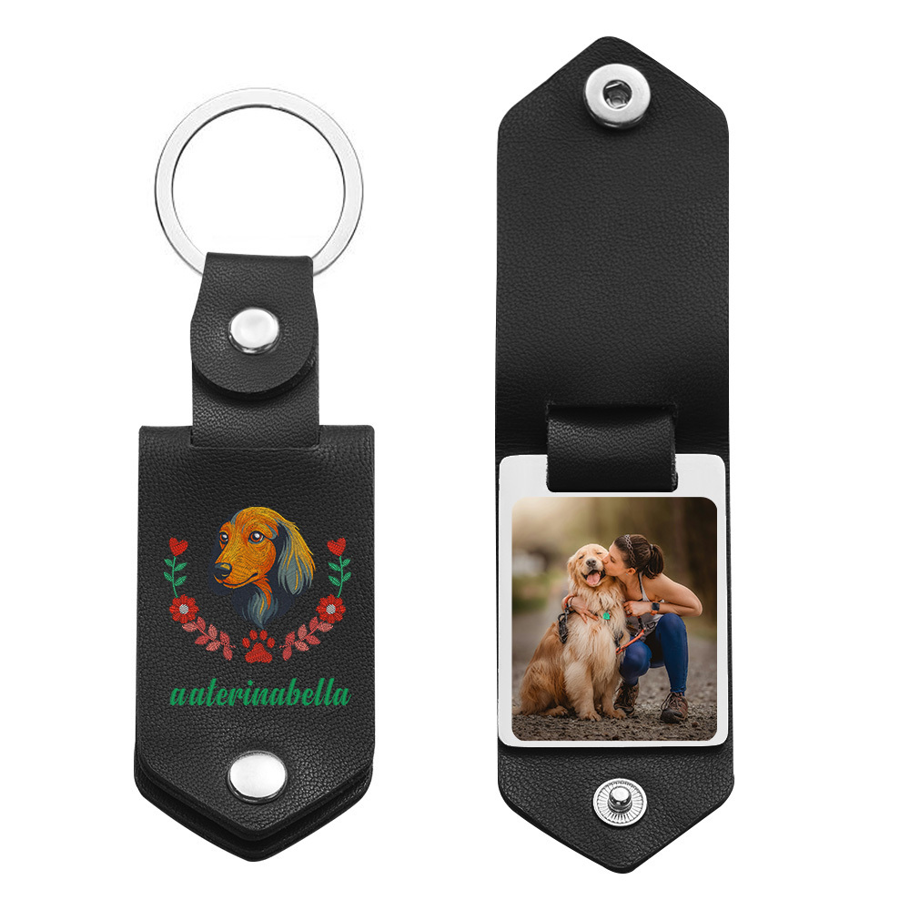 Benutzerdefinierter Bestickter Haustier-avatar-schlüsselanhänger, Personalisiertes Hundeportrait Aus Leder, Haustier-erinnerungsgeschenk