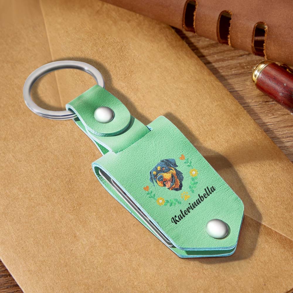 Benutzerdefinierter Bestickter Haustier-avatar-schlüsselanhänger, Personalisiertes Hundeportrait Aus Leder, Haustier-erinnerungsgeschenk - soufeelde