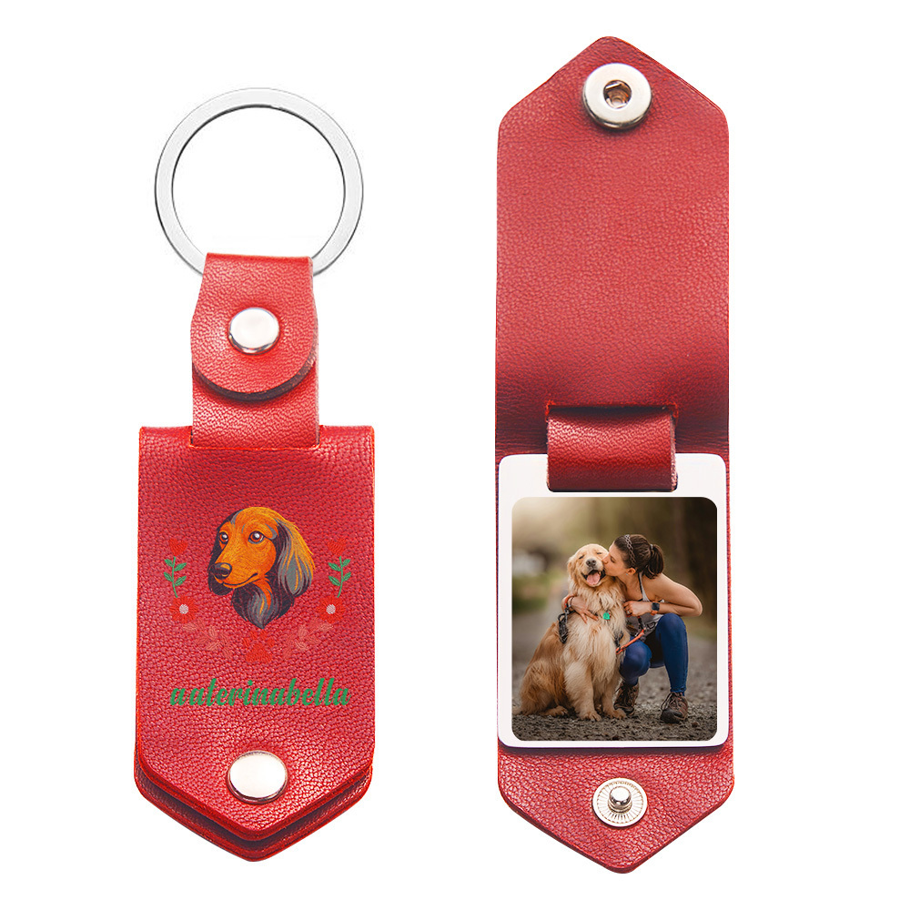 Benutzerdefinierter Bestickter Haustier-avatar-schlüsselanhänger, Personalisiertes Hundeportrait Aus Leder, Haustier-erinnerungsgeschenk