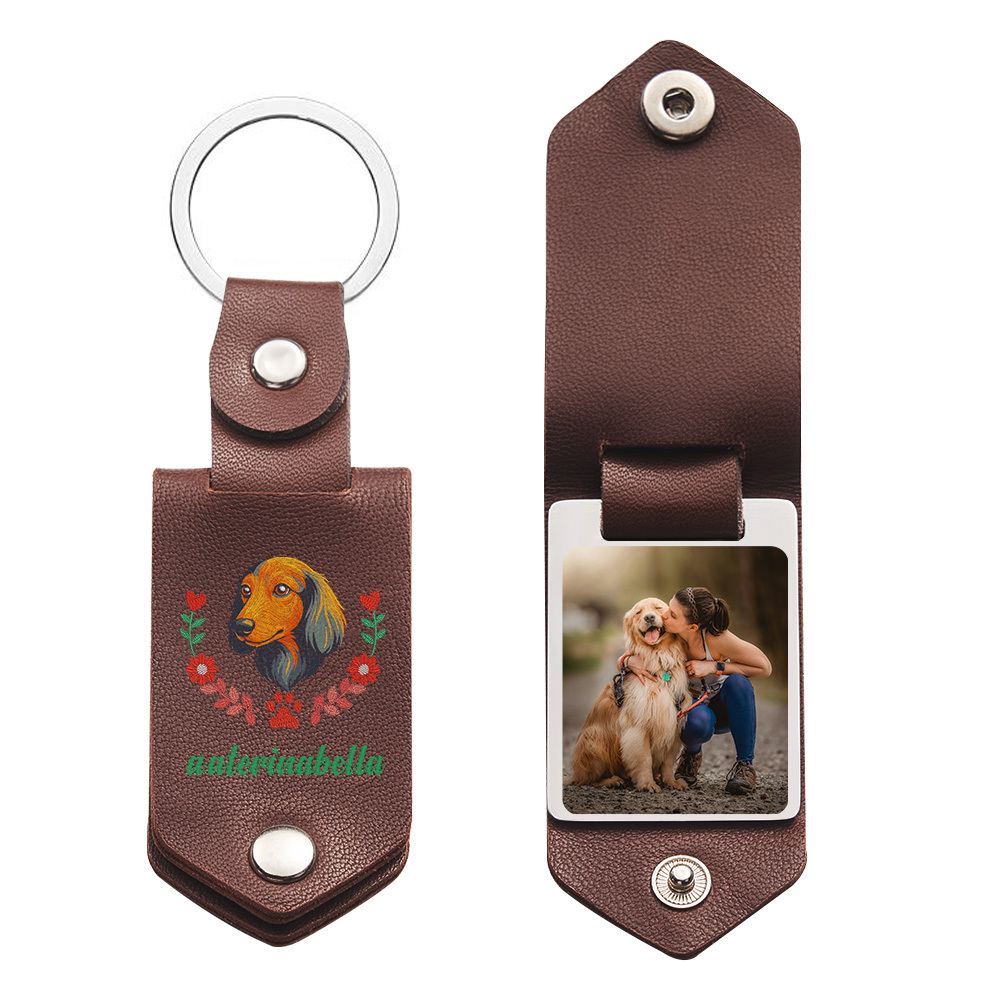 Benutzerdefinierter Bestickter Haustier-avatar-schlüsselanhänger, Personalisiertes Hundeportrait Aus Leder, Haustier-erinnerungsgeschenk