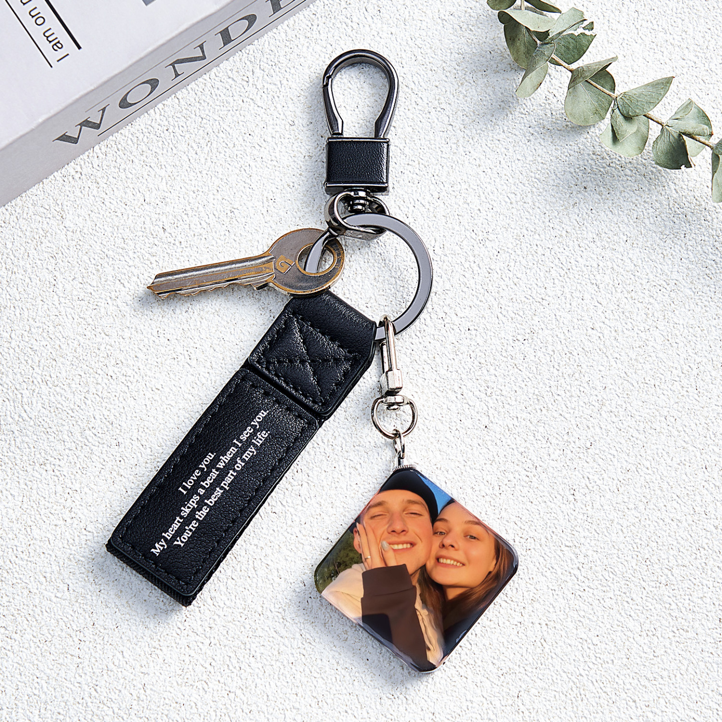Personalisierter Doppelseitiger Foto-kristall-schlüsselanhänger, Gravierter Leder-schlüsselanhänger, Geschenke Für Sie, Hochzeitsgeschenke - soufeelde