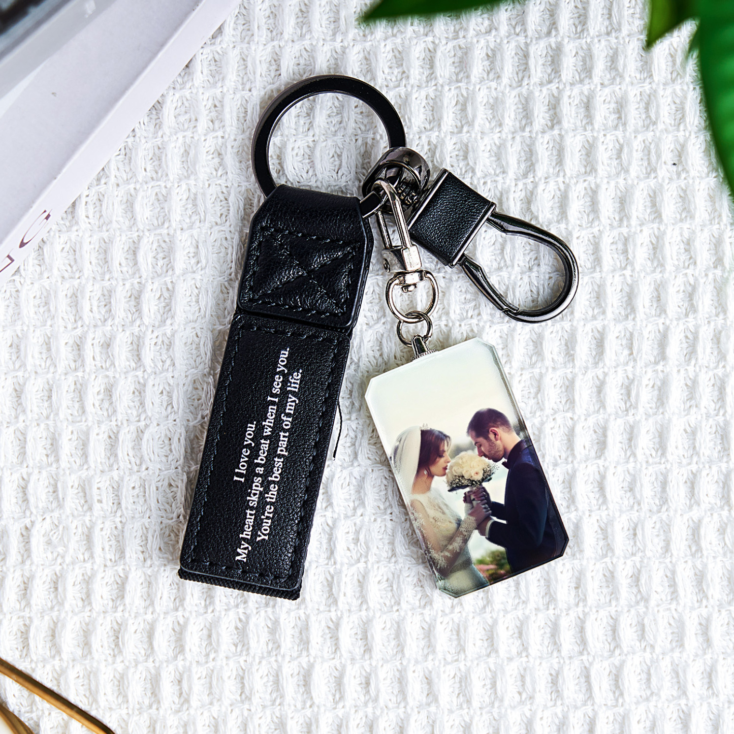 Personalisierter Doppelseitiger Foto-kristall-schlüsselanhänger, Gravierter Leder-schlüsselanhänger, Geschenke Für Sie, Hochzeitsgeschenke - soufeelde