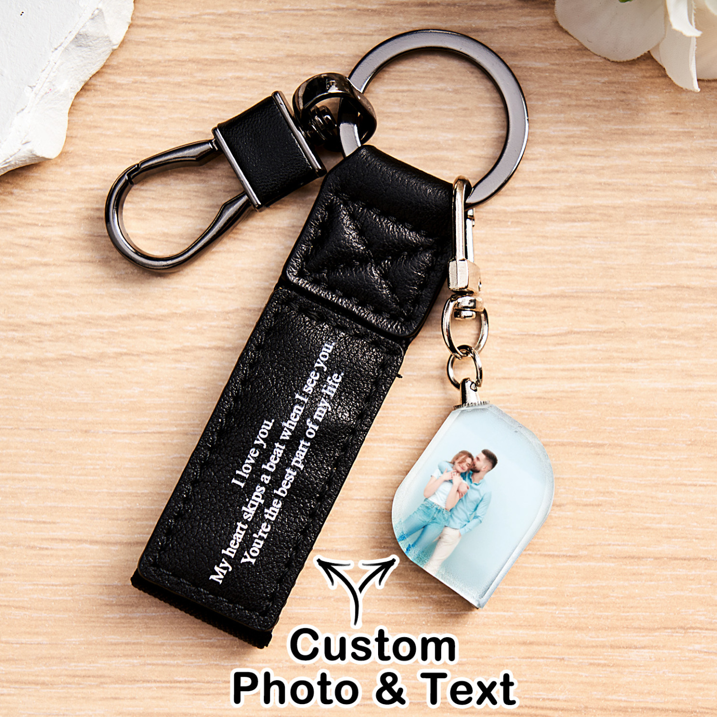 Personalisierter Doppelseitiger Foto-kristall-schlüsselanhänger, Gravierter Leder-schlüsselanhänger, Geschenke Für Sie, Hochzeitsgeschenke - soufeelde