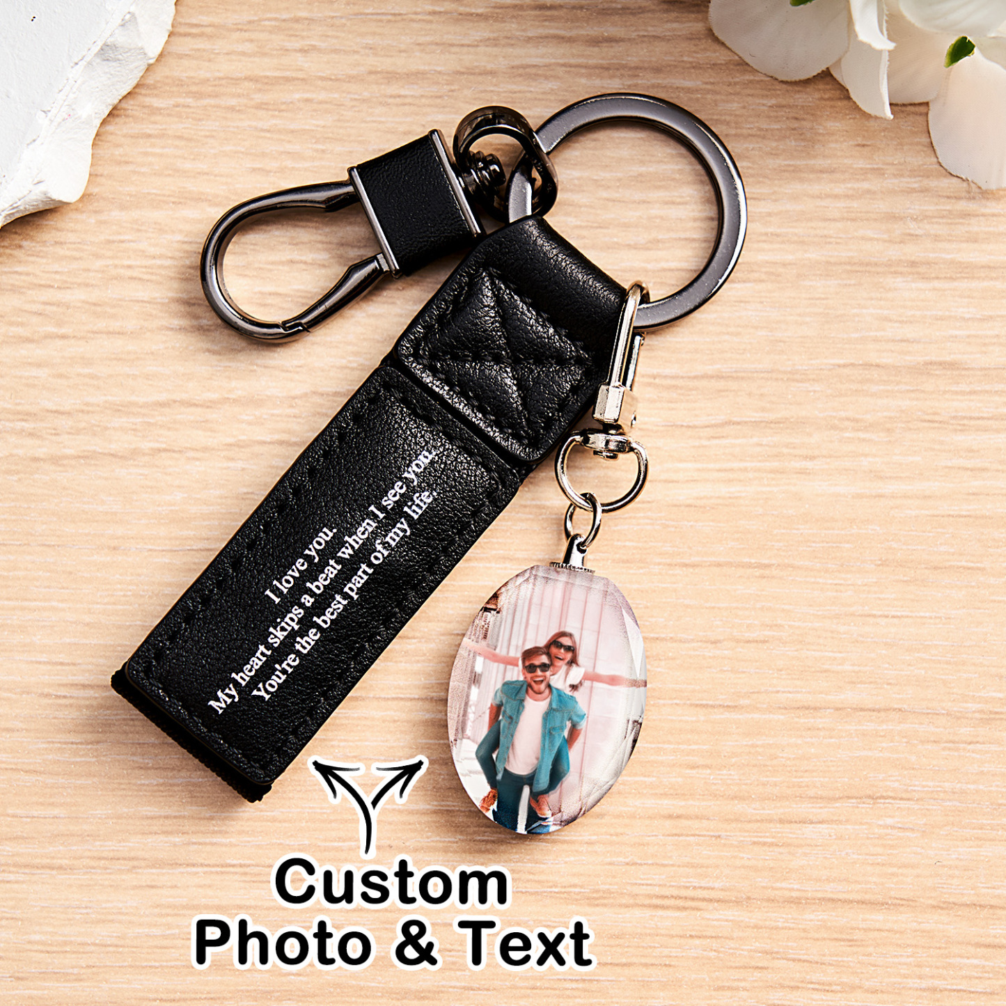 Personalisierter Doppelseitiger Foto-kristall-schlüsselanhänger, Gravierter Leder-schlüsselanhänger, Geschenke Für Sie, Hochzeitsgeschenke - soufeelde