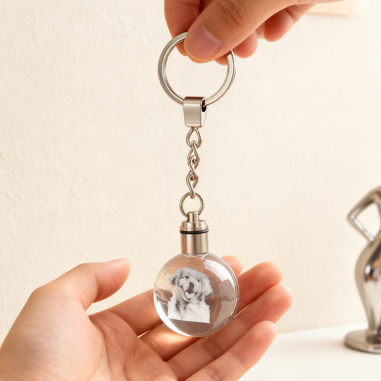 Personalisierter 3d-foto-kristall-schlüsselanhänger, Individueller Kristallkugel-charm, Geschenk Für Verliebte Paare - soufeelde