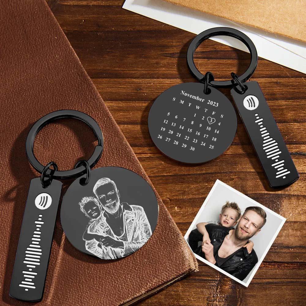 Individueller Fotokalender Spotify Schlüsselanhänger Personalisierter Edelstahl Schlüsselanhänger Vatertagsgeschenk
