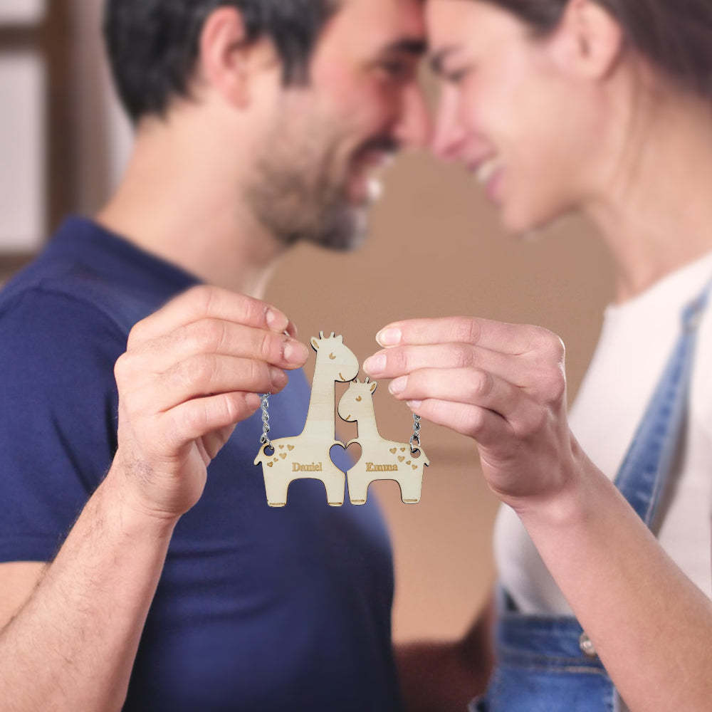 Personalisierter Paar-schlüsselanhänger, Individuell Passender Giraffen-schlüsselanhänger, Valentinstagsgeschenke Für Liebhaber - soufeede