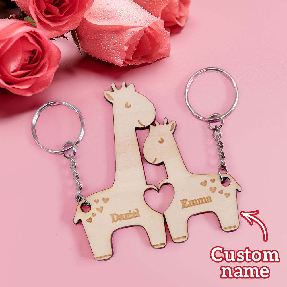 Personalisierter Paar-schlüsselanhänger, Individuell Passender Giraffen-schlüsselanhänger, Valentinstagsgeschenke Für Liebhaber - soufeede
